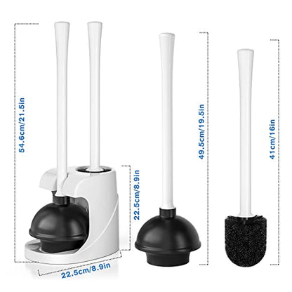 TRENTI Toilet Plunger and Brush with Holder, Bowl Brush and Heavy Duty Toilet Plunger Set for 5.7-inch Toilet Drain, 2-in-1 Bathroom Cleaning Combo with Modern Caddy Stand (White) | Toilet Plunger and Brush with Holder, Bowl Brush and Heavy Duty Toilet Pl