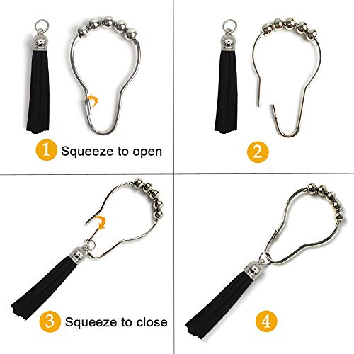 Shower Curtain Hooks Rings, 304 Stainless Steel Shower Curtain Rust Resistant Hooks for Bathroom Shower Rods Set of 12 (Black) - color: Black