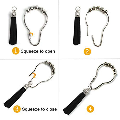 Shower Curtain Hooks Rings, 304 Stainless Steel Shower Curtain Rust Resistant Hooks for Bathroom Shower Rods Set of 12 (Black) - color: Black