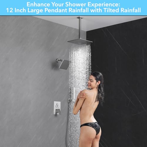 VANFOXLE Rain Shower System Brushed Nickel Shower Faucet Set, High Pressure | Push Button Diverter, 12 Inch Ceiling Mount Rain Head Increased Thick, 6 Inch Side Head, 2-in-1 Handheld Sprayer - color: Brushed Nickel, style: 12"+6" Head