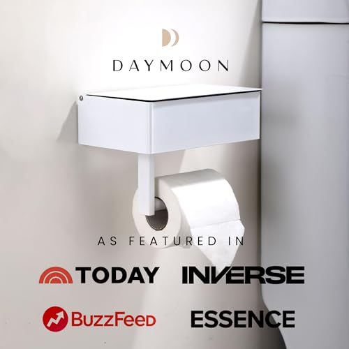 Day Moon™ - Toilet Paper Holder with Shelf - Modern Roll Holder for Bathroom - 1 Pack - Wall Mount - with Storage, White - color: White