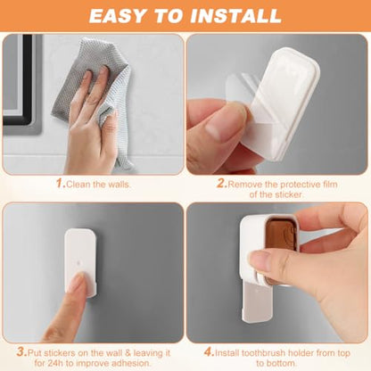 3PCS Single Slot Toothbrush Holder Wall Mounted with Cover,Waterproof | Toothbrush Cover for Shower,Self Adhesive Hanging Toothbrush Organizer for Manual/Electric Toothbrush,Family Travel,brown - color: Brown