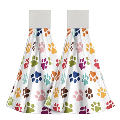 Dog Paw Kitchen Hand Towels Set of 2 Animal Foot Print Soft Absorbent Dish Wipe Cloth Hanging Tie Towels Washcloth for Bathroom Hotel Gym - color: Dog Paw