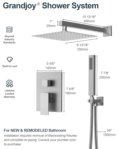 10" Shower System, Wall Mount Shower Faucet Set, Brushed Nickel | Pressure-Balance Rough-In Valve Included, High Flow Square Rainhead, Stainless Steel Fixture for Bath Remodels - color: Brushed Nickel