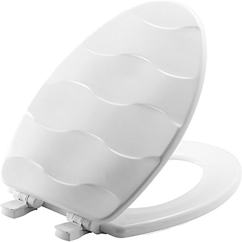 Mayfair Sculptured Basketweave Slow Close Toilet Seat, Easy Clean Hinges with Durable Wood Seat, Made in USA, Elongated, White - size: Elongated, style: Basket Weave