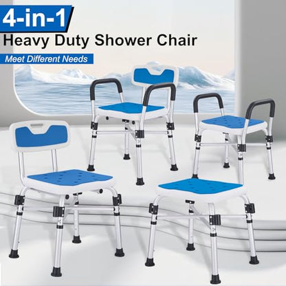 Shower Chair for Elderly and Disabled Inside Shower,Blue | 6-Height Adjustable Shower Seat for Inside Tub,Shower Chair with Arms and Back 400 LB Heavy Duty - color: Blue