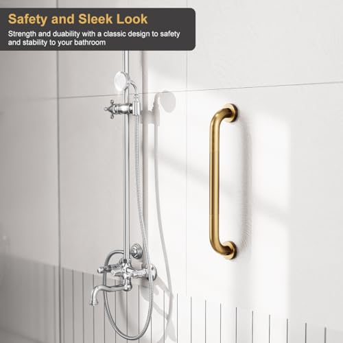 FANHAO 2 Pack Shower Grab Bar, 16 Inch Stainless Steel Bathroom Grab Bar with Anti-Slip Knurled Grip, Heavy Duty Shower Handle Bath Handle, Safety Bars for Elderly Handicapped (Champagne Bronze)