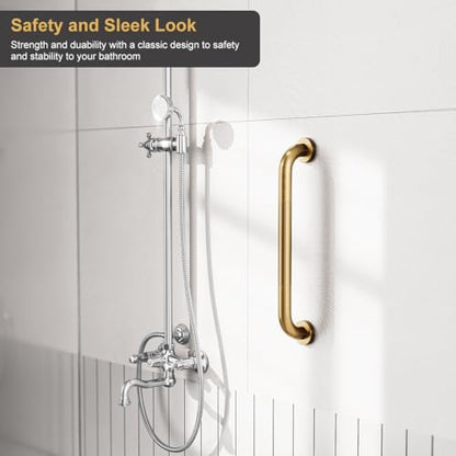 FANHAO 2 Pack Shower Grab Bar, 16 Inch Stainless Steel Bathroom Grab Bar with Anti-Slip Knurled Grip, Heavy Duty Shower Handle Bath Handle, Safety Bars for Elderly Handicapped (Champagne Bronze)