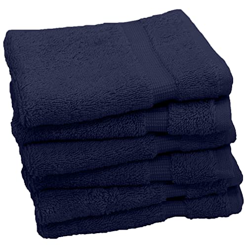 Luxury Hotel & Spa Towel Turkish Cotton Washcloths - Navy - Dobby Border - Set of 6 - color: Navy, size: 6-Piece Washcloth