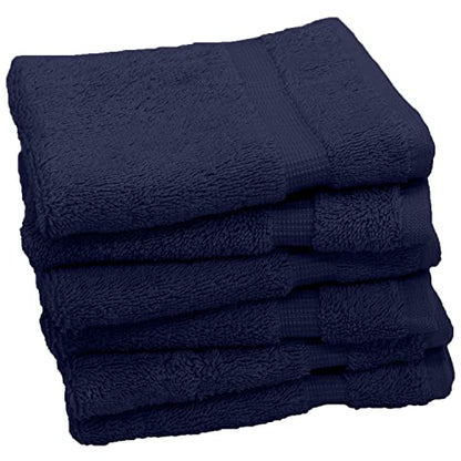 Luxury Hotel & Spa Towel Turkish Cotton Washcloths - Navy - Dobby Border - Set of 6 - color: Navy, size: 6-Piece Washcloth