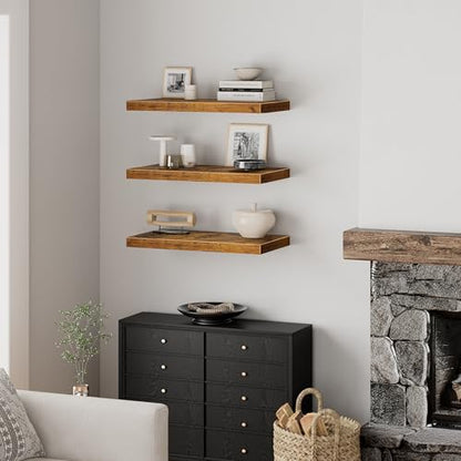 QEEIG 10" Deep Floating Shelves for Wall - 10 x 24 inch Book Shelf Bathroom Bedroom Kitchen Living Room Hanging Bookshelf Farmhouse Set of 3, Rustic Brown (025-60BN3) - color: A. Brown, size: 23.6" x 10"