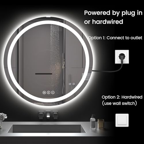 42" x 42" LED Bathroom Mirror with Lights, Backlit & Front Lighted, Wall-Mounted Vanity Mirror 3000K/4000K/6000K, Memory Functions, Anti-Fog, Dimmable Smart Mirror - size: 42"L x 42"W