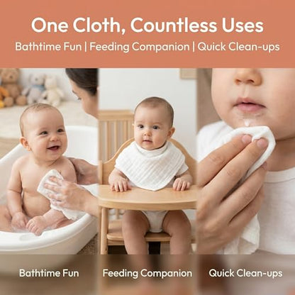 Muslin Baby Washcloths 100% Baby Washcloths Cotton Face Towels 10 Pack Burp Cloths Baby Girl Boy Soft and Absorbent Baby Wipes Burp Rags Bath Essentials - color: White-10pack-binding