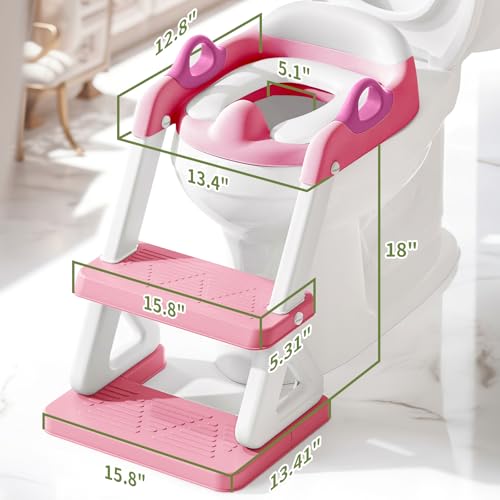 Potty Training Toilet Seat with Step Stool Ladder for Boys and Girls, 2 in 1 Potty Training Toilet, Splash Guard Anti-Slip Pad Step Stool （Pink) Pedal Upgrade. - color: Pink