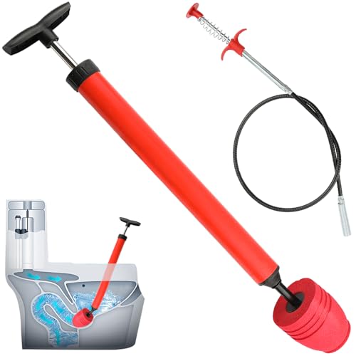 High Pressure Toilet Plunger, Red Rubber Air Drain Blaster, Heavy-Duty Sink Plunger and Clog Remover for Bathroom and Kitchen Pipes