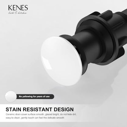KENES White Bathroom Sink Drain Without Overflow, Ceramic Pop Up Sink Drain | Bathroom Vanity Sink Drain Assembly, Built-in Anti-Clogging Strainer, Plastic Pop Up Drain for Bathroom Vanity Vessel Sink - color: White, size: Big Pop up Cap (Without Overflow