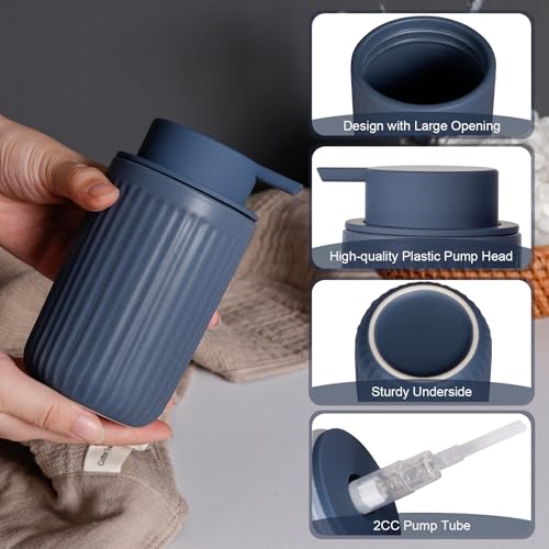 INGOFIN Ceramic Lotion Dispenser - 12oz Liquid Hand Soap Dispenser Bathroom, Modern Refillable Dish Soap Dispenser with Pump for Kitchen, Stripe Blue - color: Liquid-blue