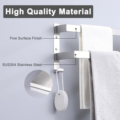 Double Towel Bar Towel Racks for Bathroom, Bath Towel Holders Wall Mount, Stainless Steel Towels Shelves Towel Rail, 2-Tiers (Brushed Nickel, 28 Inches) - color: Brushed Nickel, size: 28 Inches
