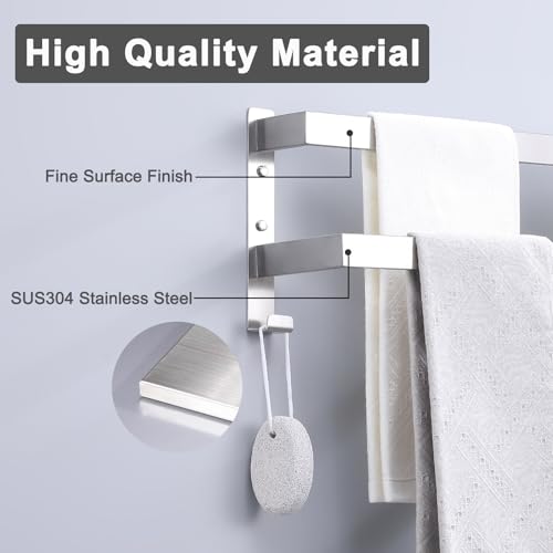 Double Towel Bar Towel Racks for Bathroom, Bath Towel Holders Wall Mount, Stainless Steel Towels Shelves Towel Rail, 2-Tiers (Brushed Nickel, 24 Inches) - color: Brushed Nickel, size: 24 Inches