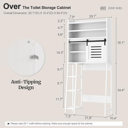 Over the Toilet Storage Cabinet, Bathroom Storage Cabinet Over Toilet with Sliding Doors, Freestanding Bathroom Cabinets Space Saver W/Adjustable Shelf, White