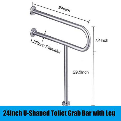 FlySkip Toilet Grab Bar,24 Inch Stainless Steel Handicap Rail for Bathroom Shower Safety,Non-Slip Hand Grips for Disabled, Elderly, Handicapped, and Pregnant Women,Floor to Wall-Mounted Support Bar | Floor to Wall-Mounted Support, 330LBS Load Capacity, St