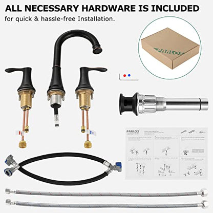 Oil Rubbed Bronze Widespread Bathroom Sink Faucet 8 Inch for Vanity | with All Metal Pop Up Drain, High Arc 2 Handle Lead-Free Deck Mount Bathroom Faucet for 3 Hole Lavatory Utility Sink - color: Oil Rubbed Bronze