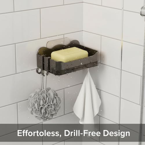 Double Layer Soap Dish with Suction Cup, No Drill Wall Mount Holder for Shower and Sink, PP Plastic Drainage Tray (1 PC) - color: Black