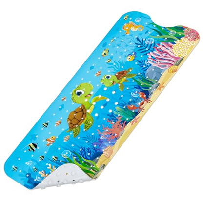 Baby Bath Mat for Tub, Non Slip Kids Bath Shower Mat, Turtle | 40 X 16 Inch Large Bathtub Mat with Drain Holes and Suction Cups for Toddlers · Machine Washable and Waterproof - color: Turtle