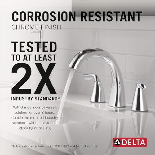 Delta Arvo Chrome Bathroom Faucet with Sprayer, 8 Inch 3 Hole Widespread Bathroom Sink Faucet with Pull Out Sprayer, Push-Pop Drain, Chrome 35840LF-PD - color: Chrome