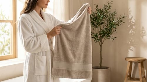 Bamboo Viscose Bath Towel Set Terry - Pack of 6 - Taupe - 30 x 60 in – 60% Viscose Derived from Bamboo 40% Cotton – 730 GSM Plush & Soft Feel - Oeko-TEX Certified - Spa-Luxe Drying Comfort - color: Taupe