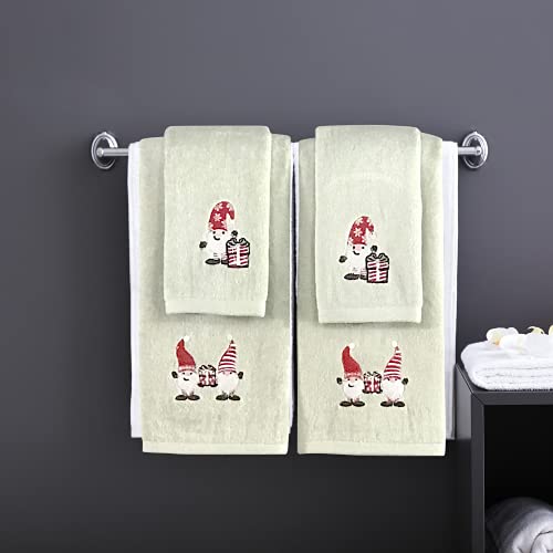 Christmas Gnomes Hand Towel Set: Light Grey Velour Bathroom Towels with Red White Embroidery Jolly Nordic Gnome Friends - color: Gnome Friends