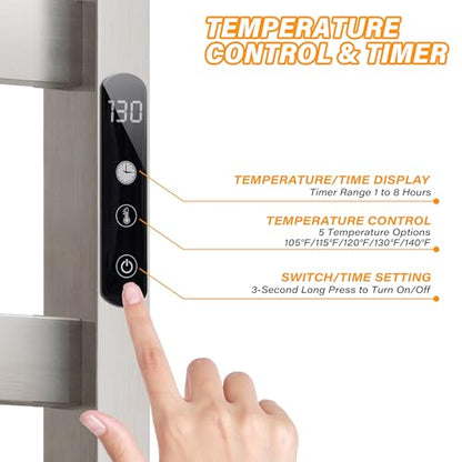 9 Bars Wall Mounted Towel Warmer, Heated Towel Rack for Bathroom, Smart Control with 24-Hour Timer, Plug-in or Hardwired Installation Hot Towel Rack, Stainless Steel Towel Warmer Rack