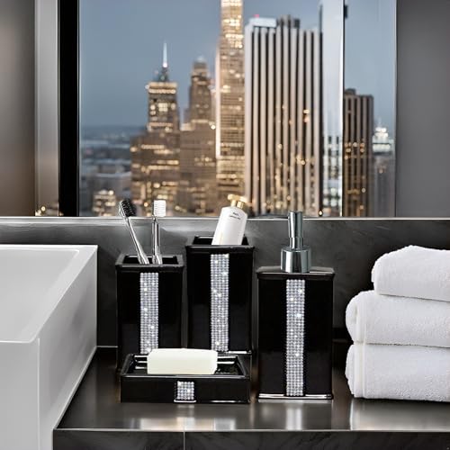 Bath Accessories Sets for Bathroom,Black Bathroom soap Dispenser Set,Ceramic Liquid Dispenser Pump, 2 Tumbler Cup,Soap Dish-Bathroom Home Decor Clearance (12 Ounce Black) - size: 12 Ounce Black