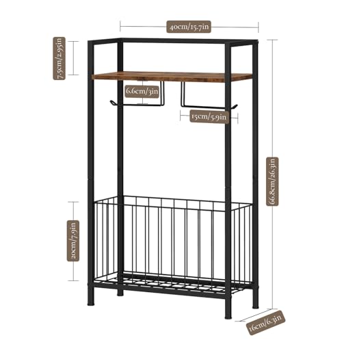 Freestanding Toilet Paper Holder with Storage, Rustic Brown | Toilet Paper Holder Stand with Wooden Shelf for Bathroom Storage, Dual Toilet Paper Roll Stand for Extra Rolls & Magazines