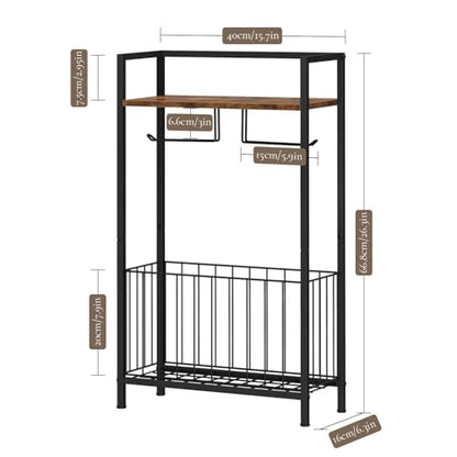 Freestanding Toilet Paper Holder with Storage, Rustic Brown | Toilet Paper Holder Stand with Wooden Shelf for Bathroom Storage, Dual Toilet Paper Roll Stand for Extra Rolls & Magazines