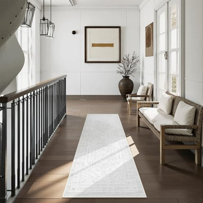 Uphome Boho Kitchen Runner Rug, 2x6 Washable Hallway Runner Rugs Non Slip, Soft Modern Entryway Carpet Runners Low Pile, Non Shedding Rug Runner for Laundry Bedroom Bathroom, Ash White - color: Ash White, size: 2'x6'