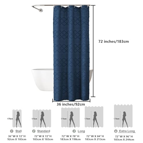 Dusty Blue Stall Boho Shower Curtain, Modern Tufted Plaid Striped Narrow Half Size Fabric Shower Curtain, Farmhouse Tufted Textured Shower Curtains for Bathroom, 36" W x 72" L - color: Dusty Blue, size: 36"W x 72"L (Pack of 1)