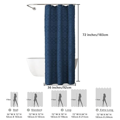 Dusty Blue Stall Boho Shower Curtain, Modern Tufted Plaid Striped Narrow Half Size Fabric Shower Curtain, Farmhouse Tufted Textured Shower Curtains for Bathroom, 36" W x 72" L - color: Dusty Blue, size: 36"W x 72"L (Pack of 1)