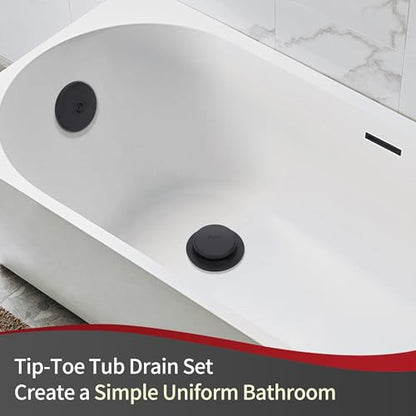 PRIMSOPH Tip-Toe Tub Drain Trim Kit with One Hole Overflow Faceplate Conversion Kit Assembly Universal Fine Coarse Thread Replacement Matte Black - color: Matte Black, style: One Hole