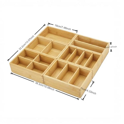Bamboo Drawer Organizer with Removable Dividers, Fits Kitchens, Bathrooms, Desk, Utensil, Makeup (Natural, S) - size: S