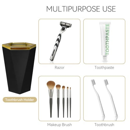 2 Piece Plastic Bathroom Accessories Set, Black Bathroom Sets Accessories | Soap Dispenser and Toothbrush Holder, Modern Bathroom Decor, Bathroom Sets Accessories
