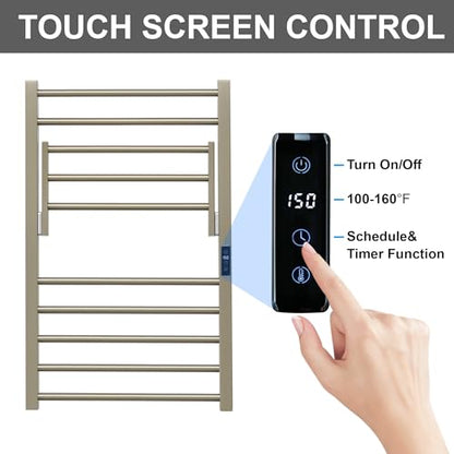 Heated Towel Warmer Rack Electric Bathroom with Voice Control Alexa & Google Home,TUYA Wall-Mounted,Stainless Steel,31.5x19.69x11.61in,Foldable Storage,Plug-in,Brushed Nickel,10 Bars - color: Bruched Nickel With Wifi & Shelf