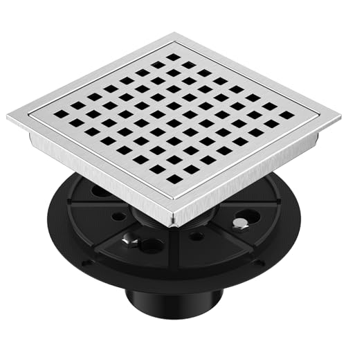 EXF Square Shower Floor Drain 6-Inch Brushed Nickel with ABS Flange | Stainless Steel, Anti-Clog, Removable Grid Grate Hair Catcher, for Modern Bathroom Remodel Curbless Shower - color: Brushed Nickel, size: 6IN