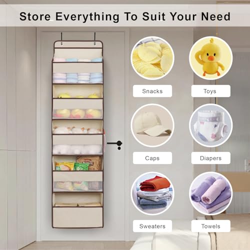 Heavy Duty Over Door Organizer, Large Wall Mount Hanging Organizer Storage, Closet Bathroom Nursery Bedroom Dorm, Toys Cosmetics Sundries and Baby Essentials, Beige