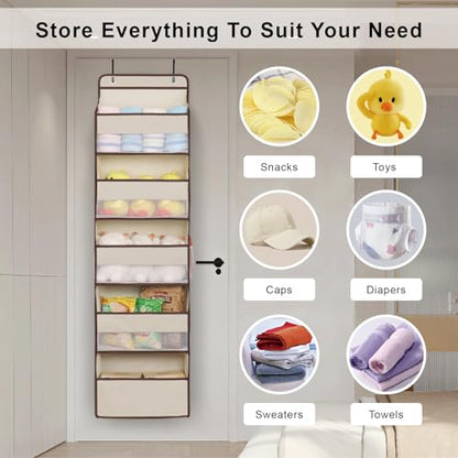 Heavy Duty Over Door Organizer, Large Wall Mount Hanging Organizer Storage, Closet Bathroom Nursery Bedroom Dorm, Toys Cosmetics Sundries and Baby Essentials, Beige