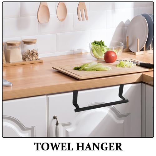 Ipetboom 2pcs Over Cabinet Towel Holder Stainless Steel Over Door Towel Bar Black Small Size Bathroom Kitchen Cupboard Door