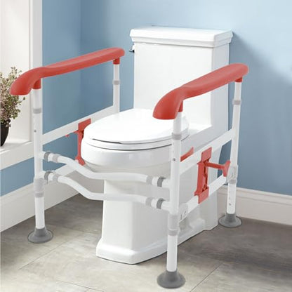 Toilet Safety Rails for Seniors Heavy Duty Toilet Safety Frame, 330Lbs Carbon Steel Adjustable Height and Width, Toilet Grab Bar Arms for Elderly Disabled & Shower, Orange