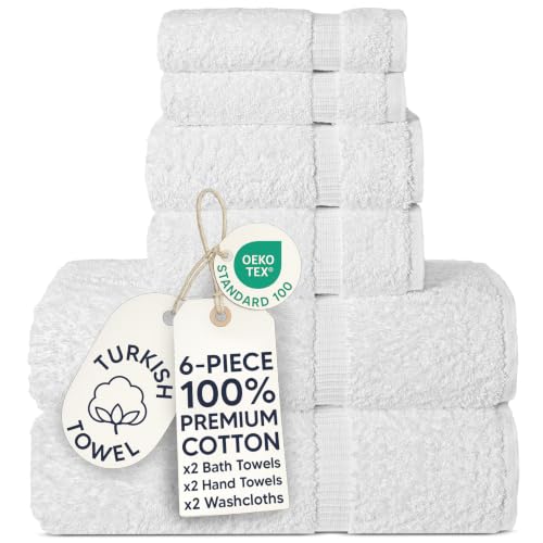 Chakir Turkish Linens Luxury Spa and Hotel Quality Premium Turkish Cotton 6-Piece Towel Set (2 x Bath Towels, 2 x Hand Towels, 2 x Washcloths) - color: White