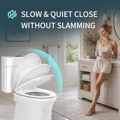 Round Toilet Seat 16.5 Inch, Soft Close Toilet Seat with Quiet Slow Close, Quick Release & Easy Clean, Durable PP Toilet Lid, Easy Installation, Standard Round Toilet Seat, White