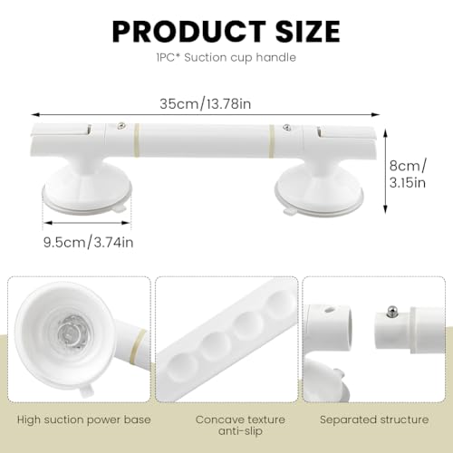 Grab Bars for Shower, 13.97 Inch Suction Shower Handles for Bathtubs and Showers fo-r Elderly, Bathroom Safety Bar fo-r Seniors, No Drilling(Color:White)